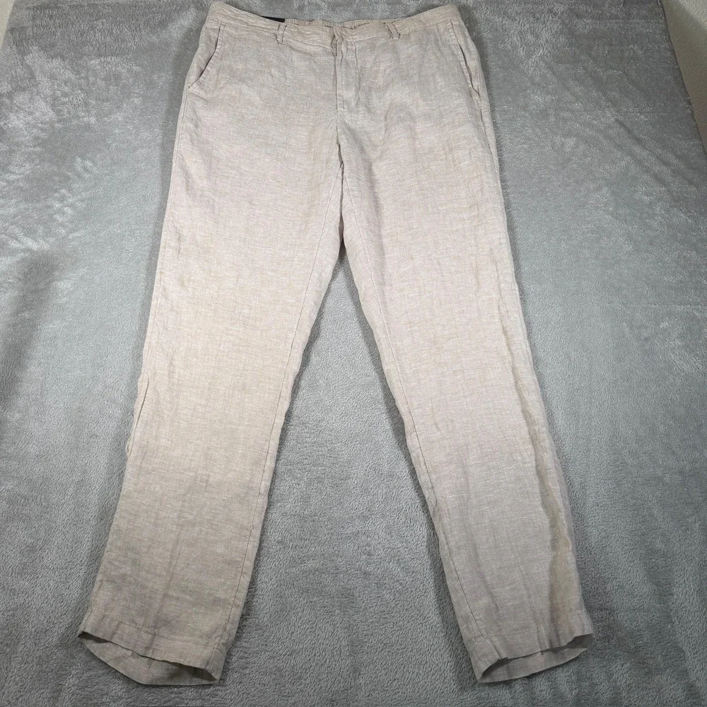 Daniel Hechter Linen Pants Mens Large Beige‎ Lightweight Vacation Summer NWT